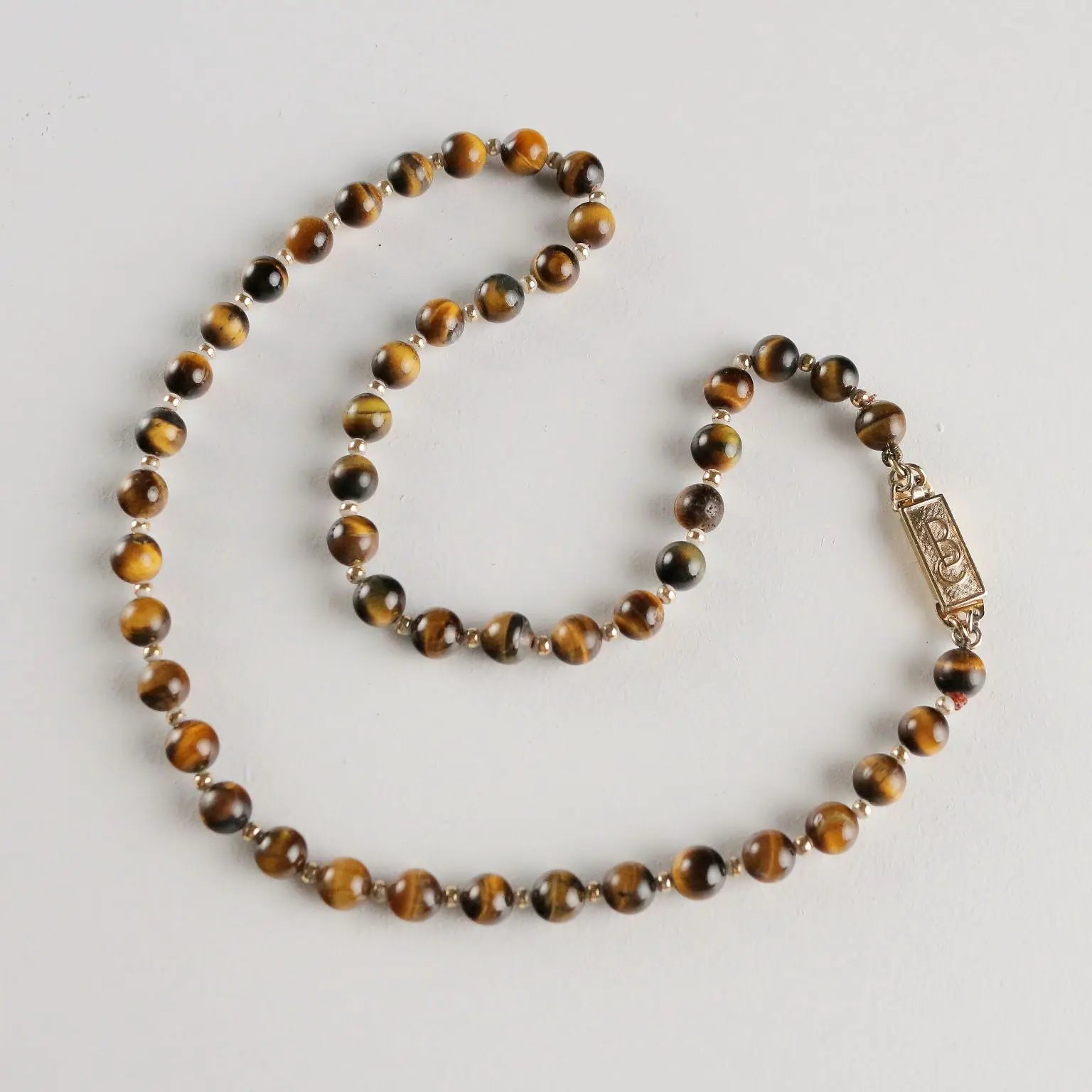Cascio Vintage Bijoux Necklace Tiger Eye Stone Italy 1980s