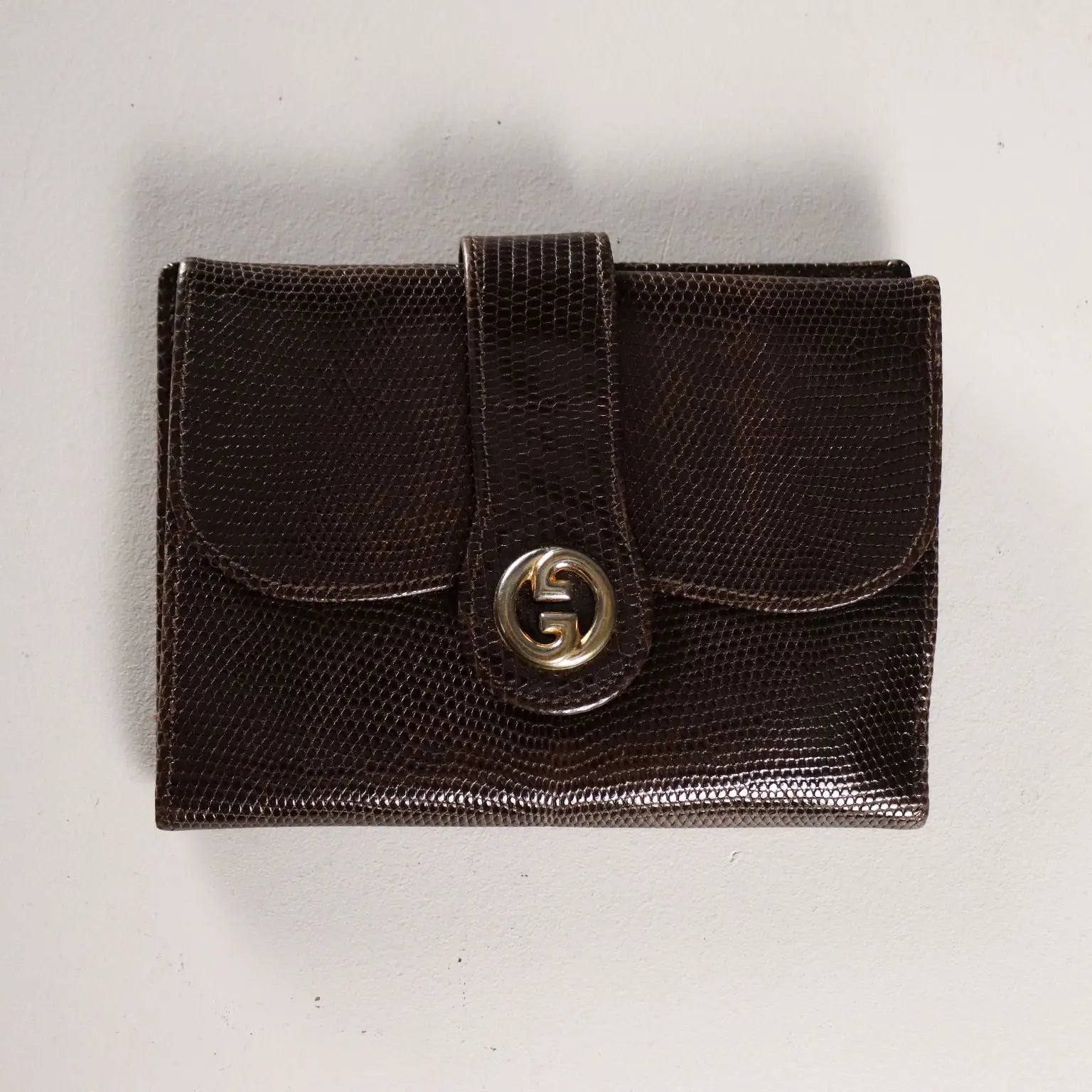 Vintage Gucci Wallet Leather Gilded Metal Italy 1970s