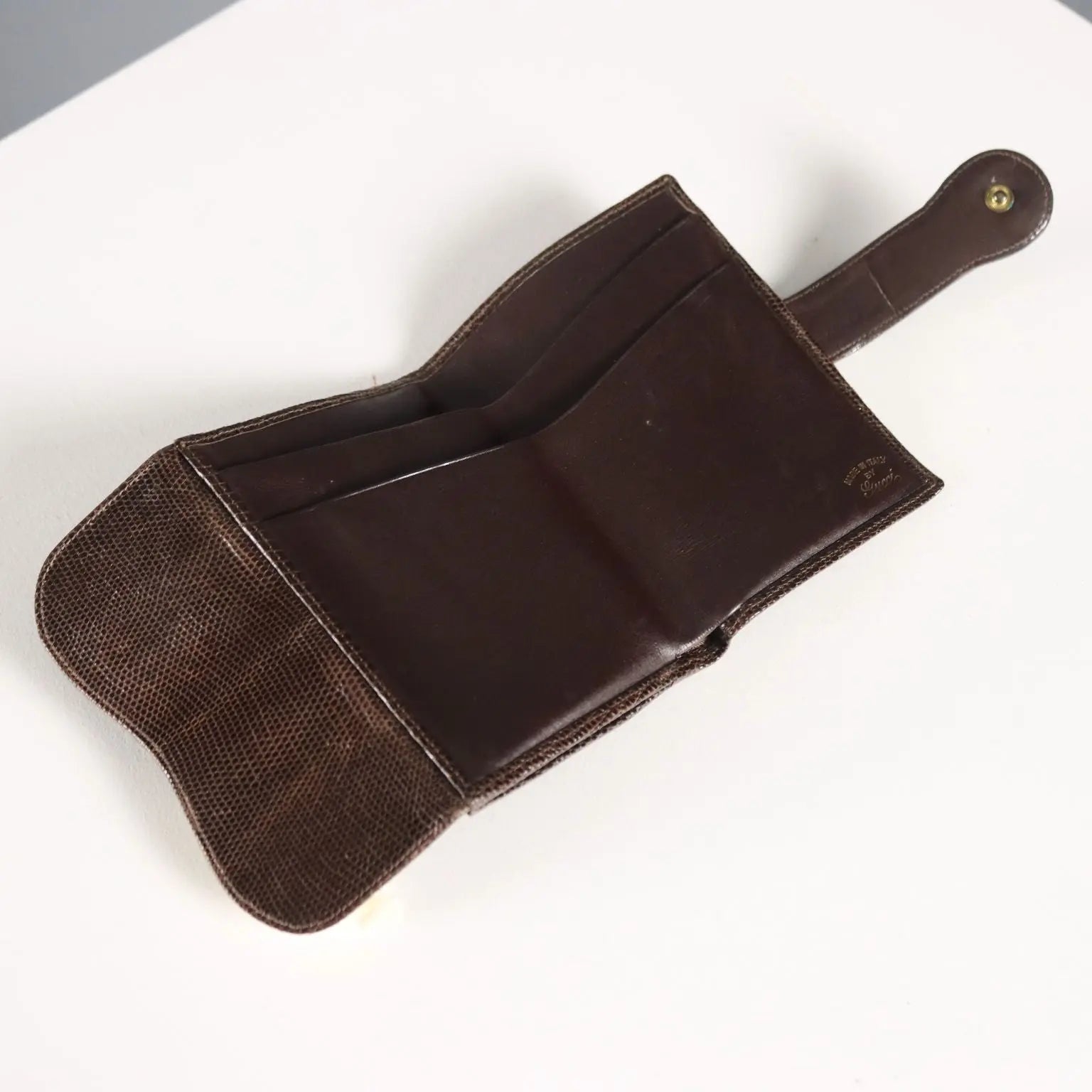 Vintage Gucci Wallet Leather Gilded Metal Italy 1970s