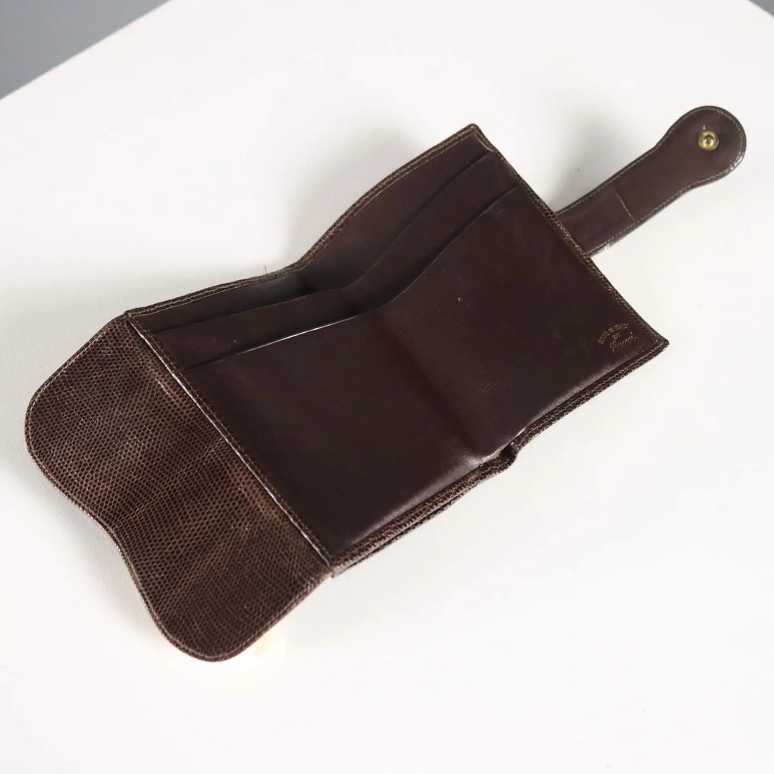 Vintage Gucci Wallet Leather Gilded Metal Italy 1970s