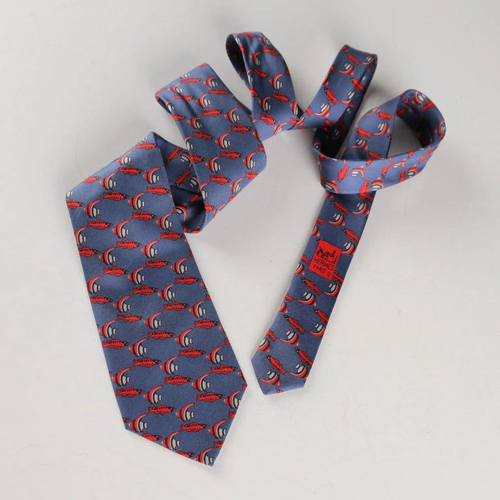 Hermés Vintage Tie Fishes Drawing France 1980s-1990s
