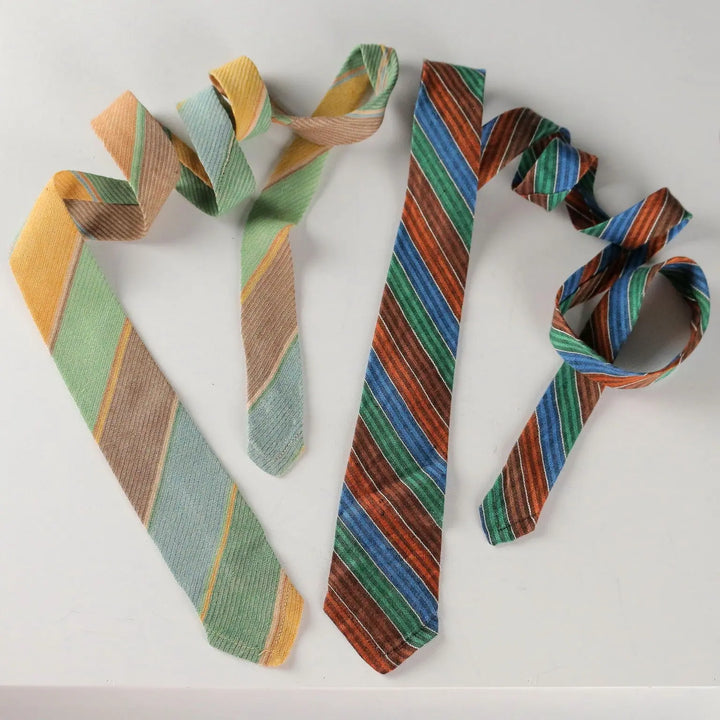 Missoni Vintage Ties Linen Multicoloured Stripes Italy 1980s-1990s