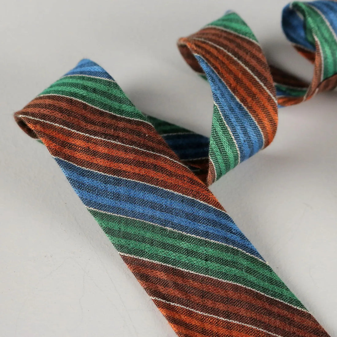 Missoni Vintage Ties Linen Multicoloured Stripes Italy 1980s-1990s