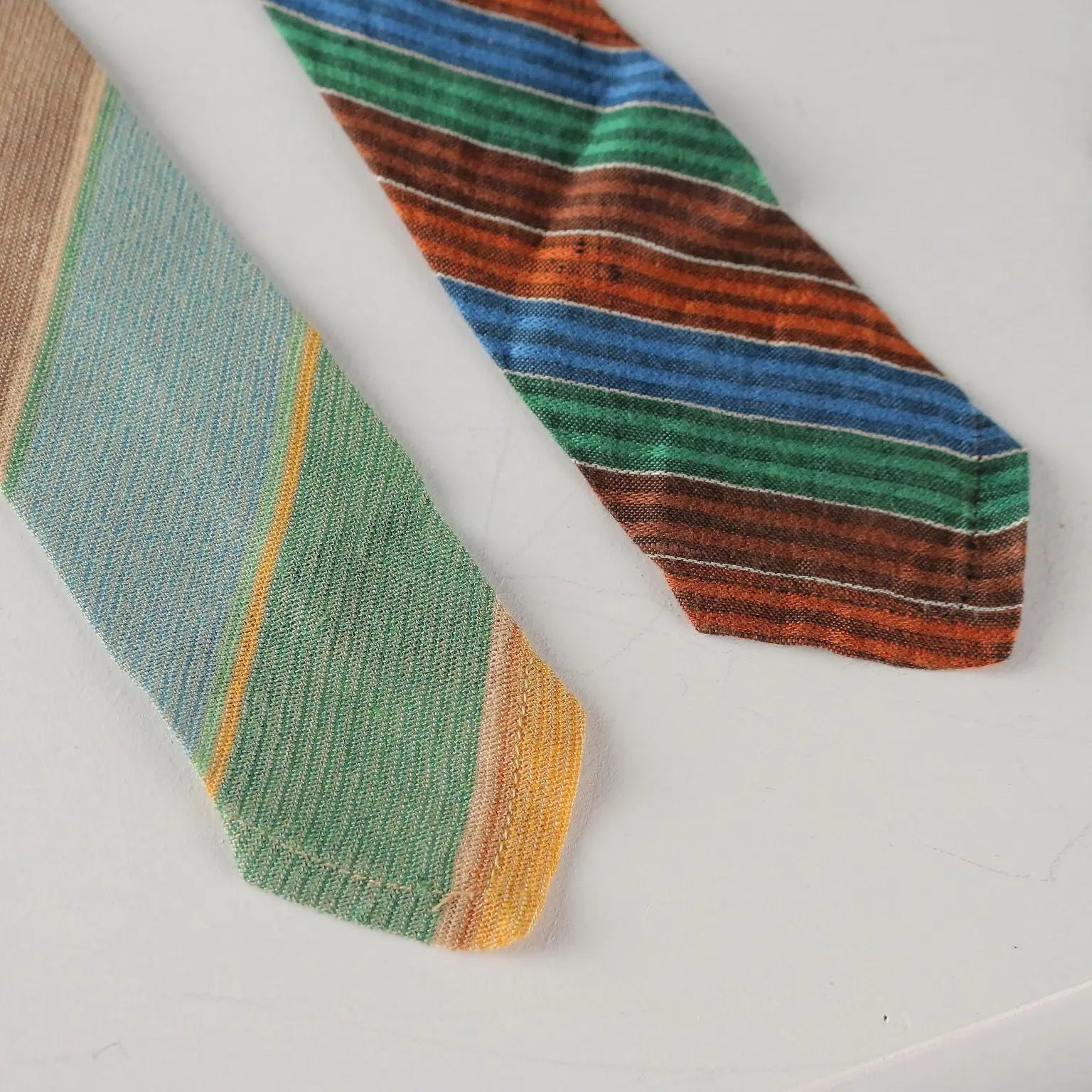 Missoni Vintage Ties Linen Multicoloured Stripes Italy 1980s-1990s