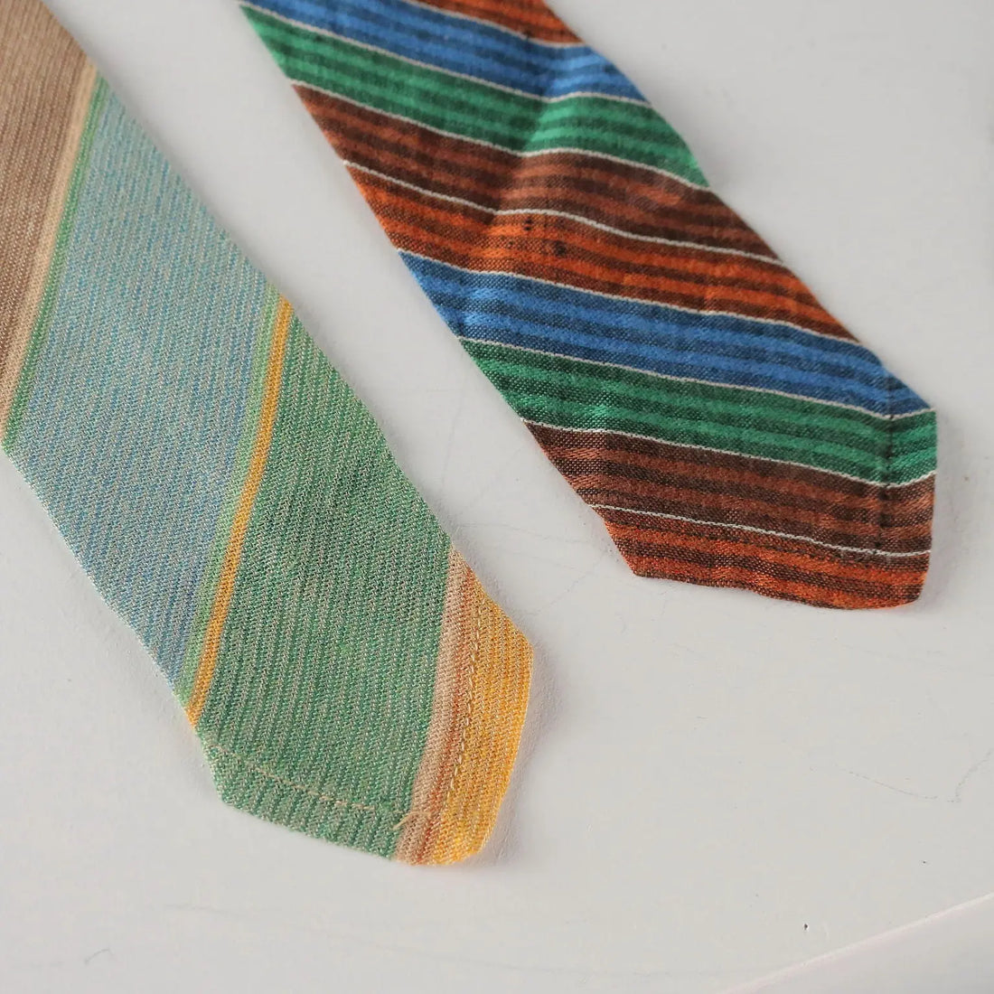 Missoni Vintage Ties Linen Multicoloured Stripes Italy 1980s-1990s