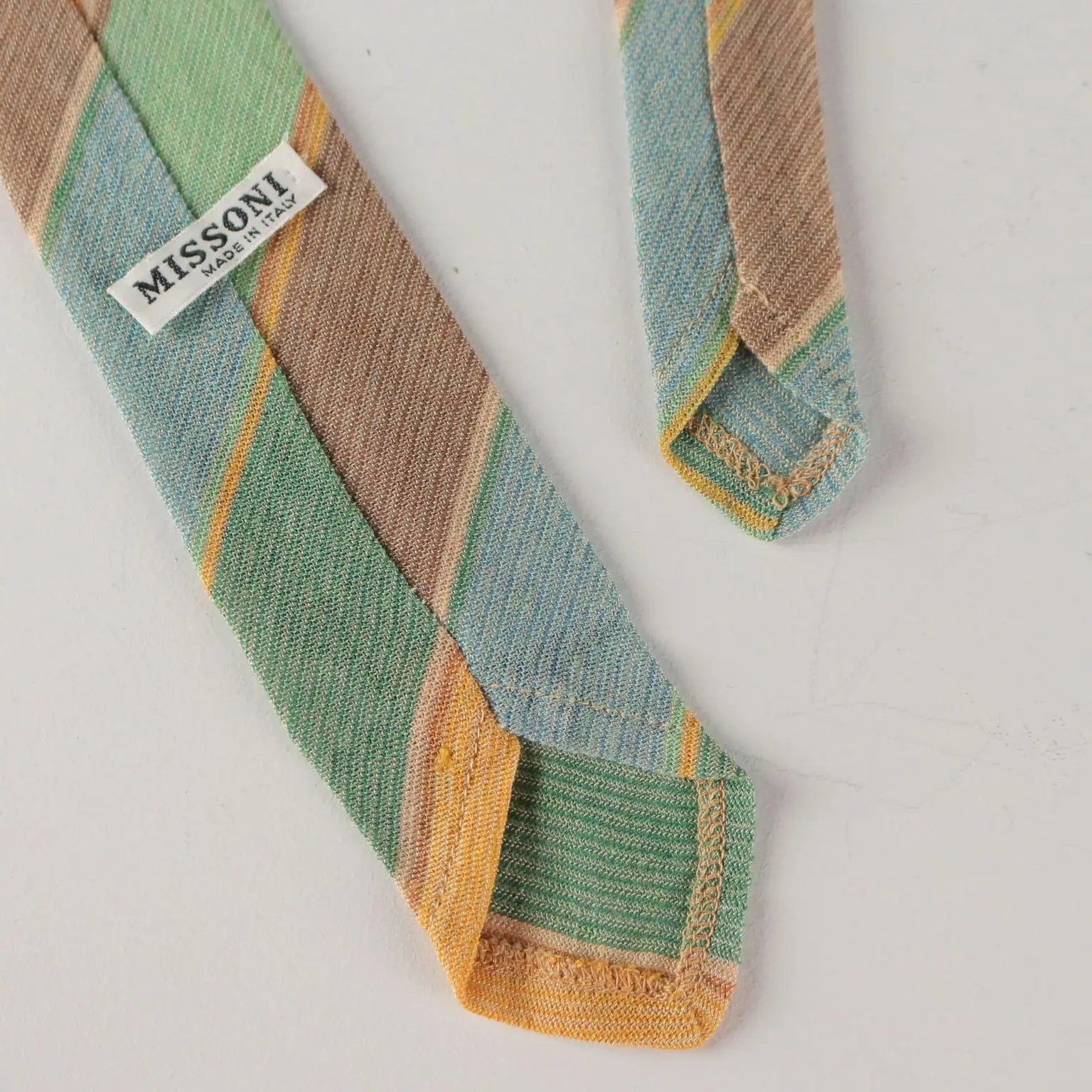 Missoni Vintage Ties Linen Multicoloured Stripes Italy 1980s-1990s