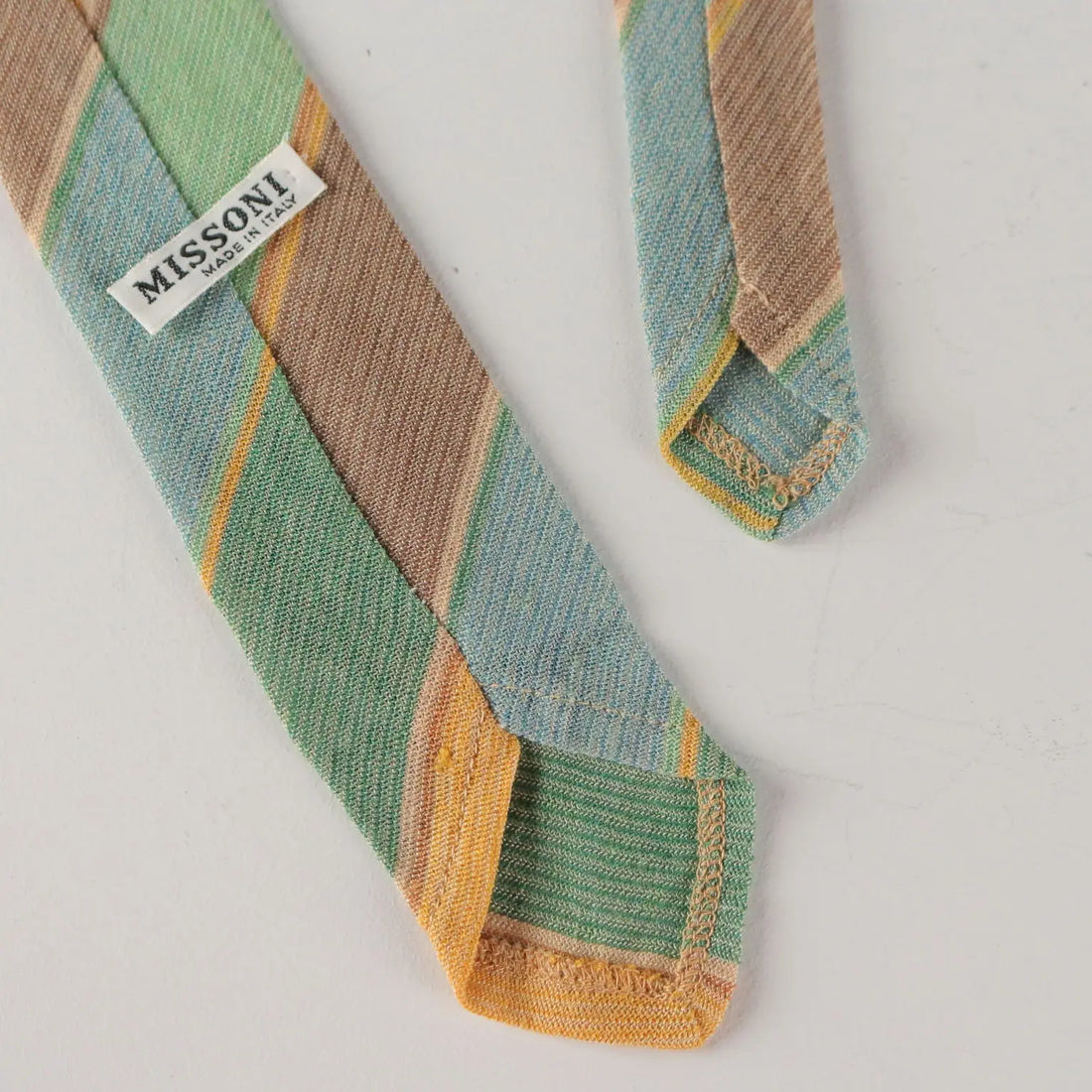 Missoni Vintage Ties Linen Multicoloured Stripes Italy 1980s-1990s