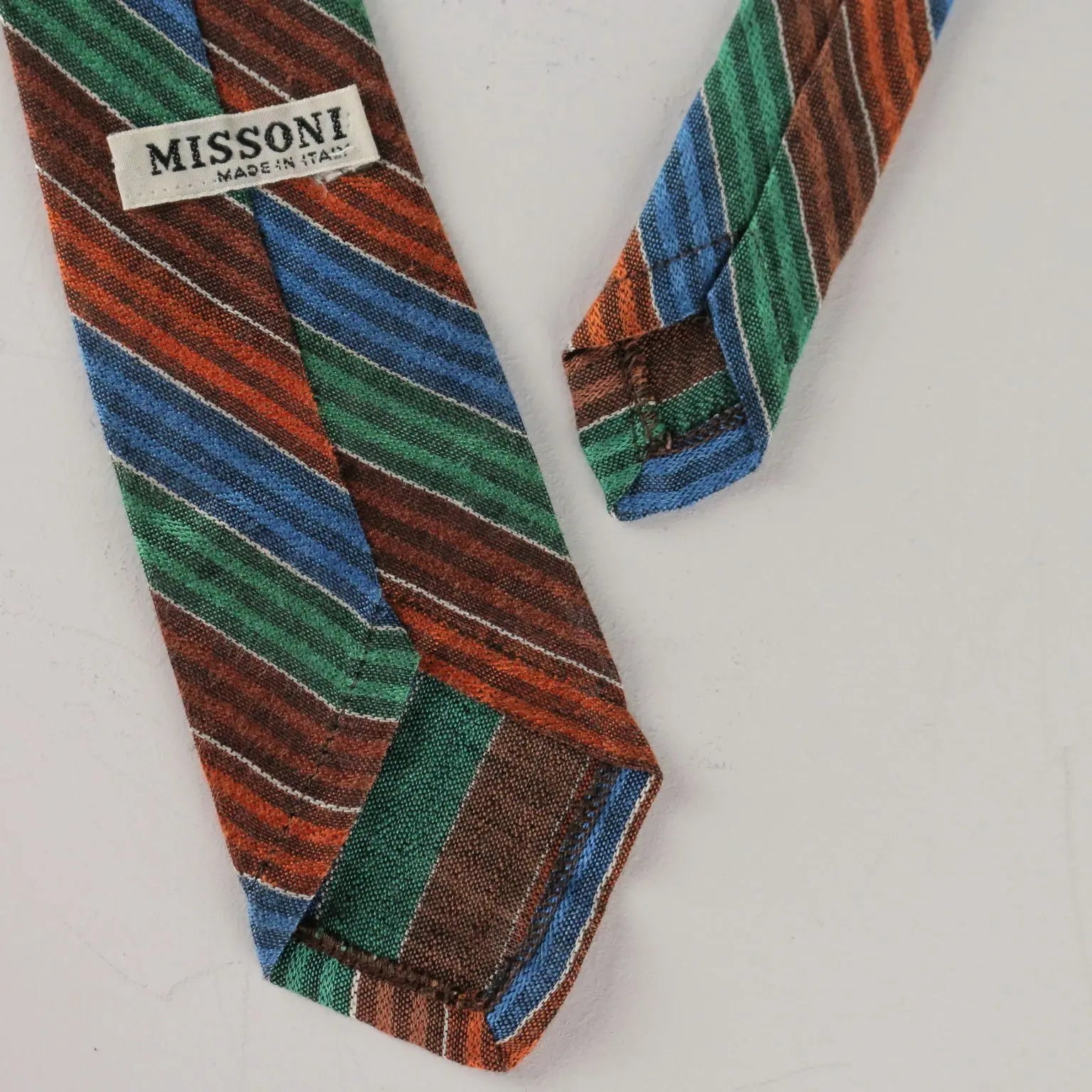 Missoni Vintage Ties Linen Multicoloured Stripes Italy 1980s-1990s