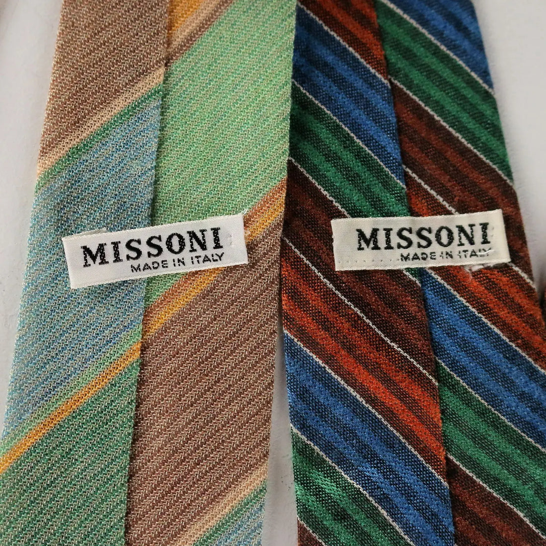 Missoni Vintage Ties Linen Multicoloured Stripes Italy 1980s-1990s