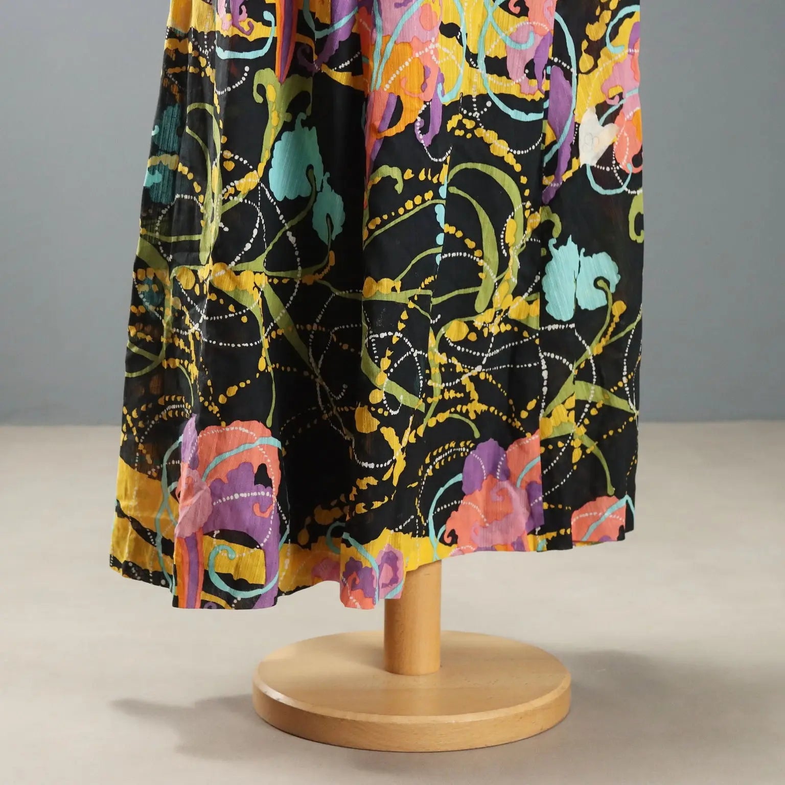 Vintage Long Dress Black Silk Shantung UK Size 12 1970s
