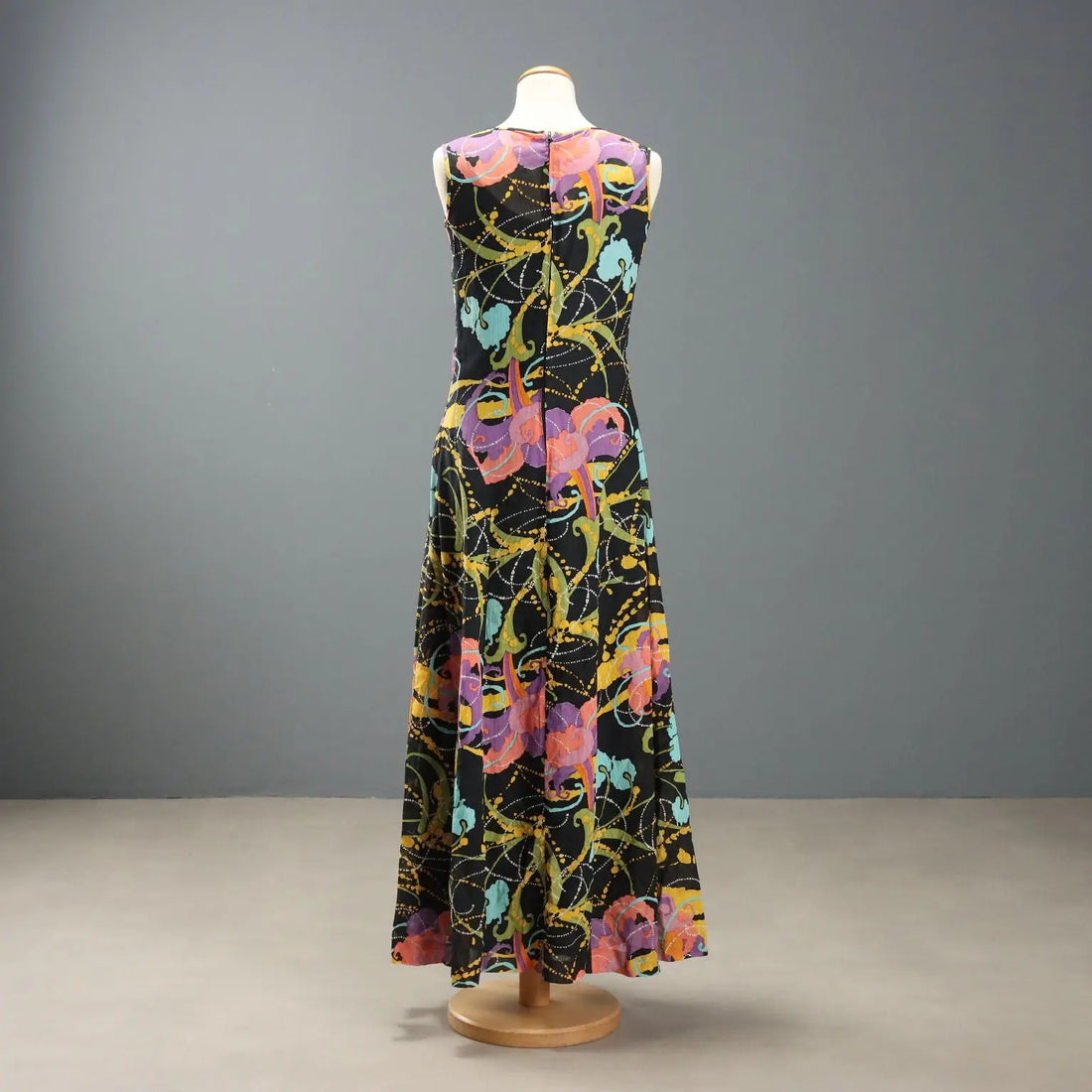 Vintage Long Dress Black Silk Shantung UK Size 12 1970s