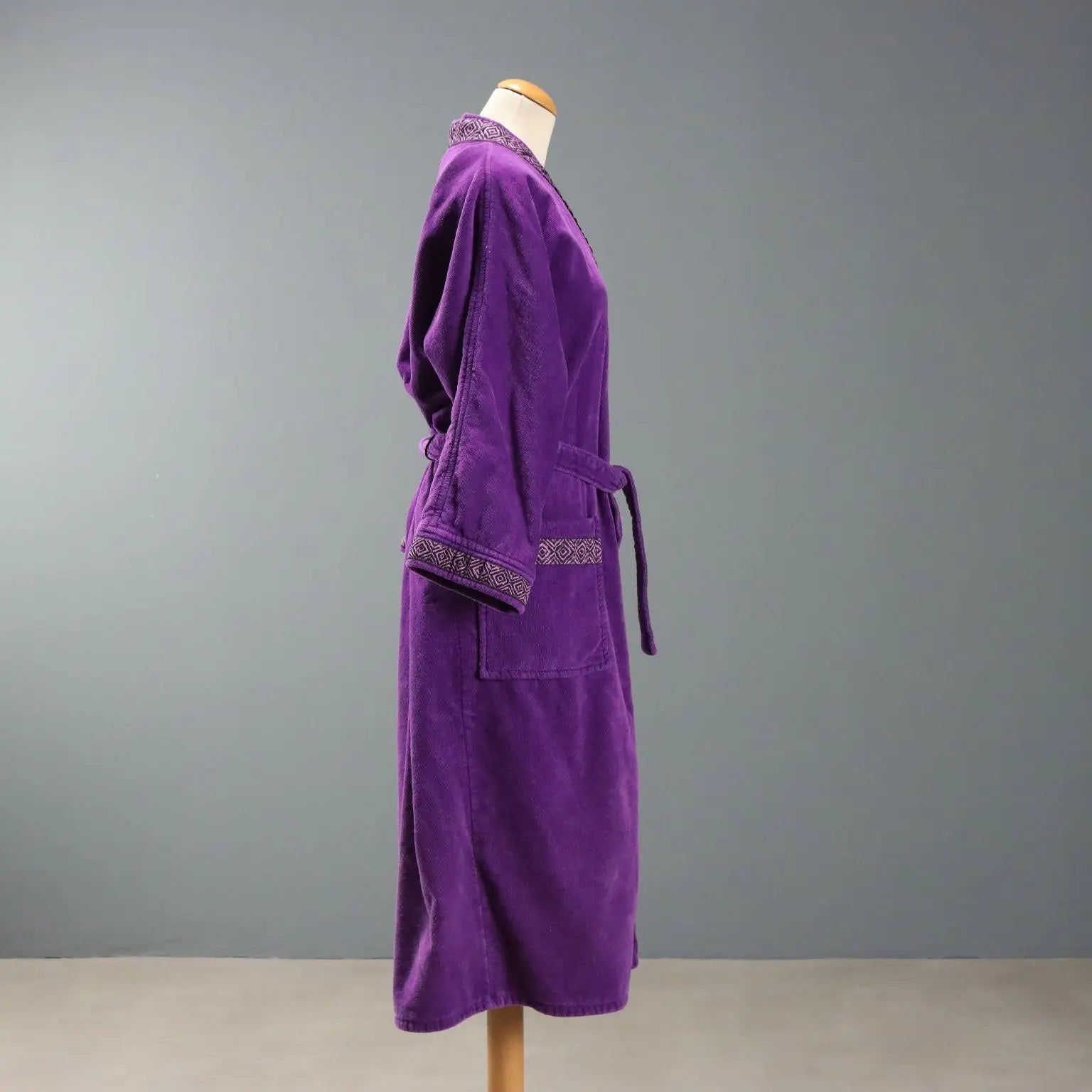 Yves Saint Laurent Purple Terry Bathrobe Vintage UK Size 12 1980s
