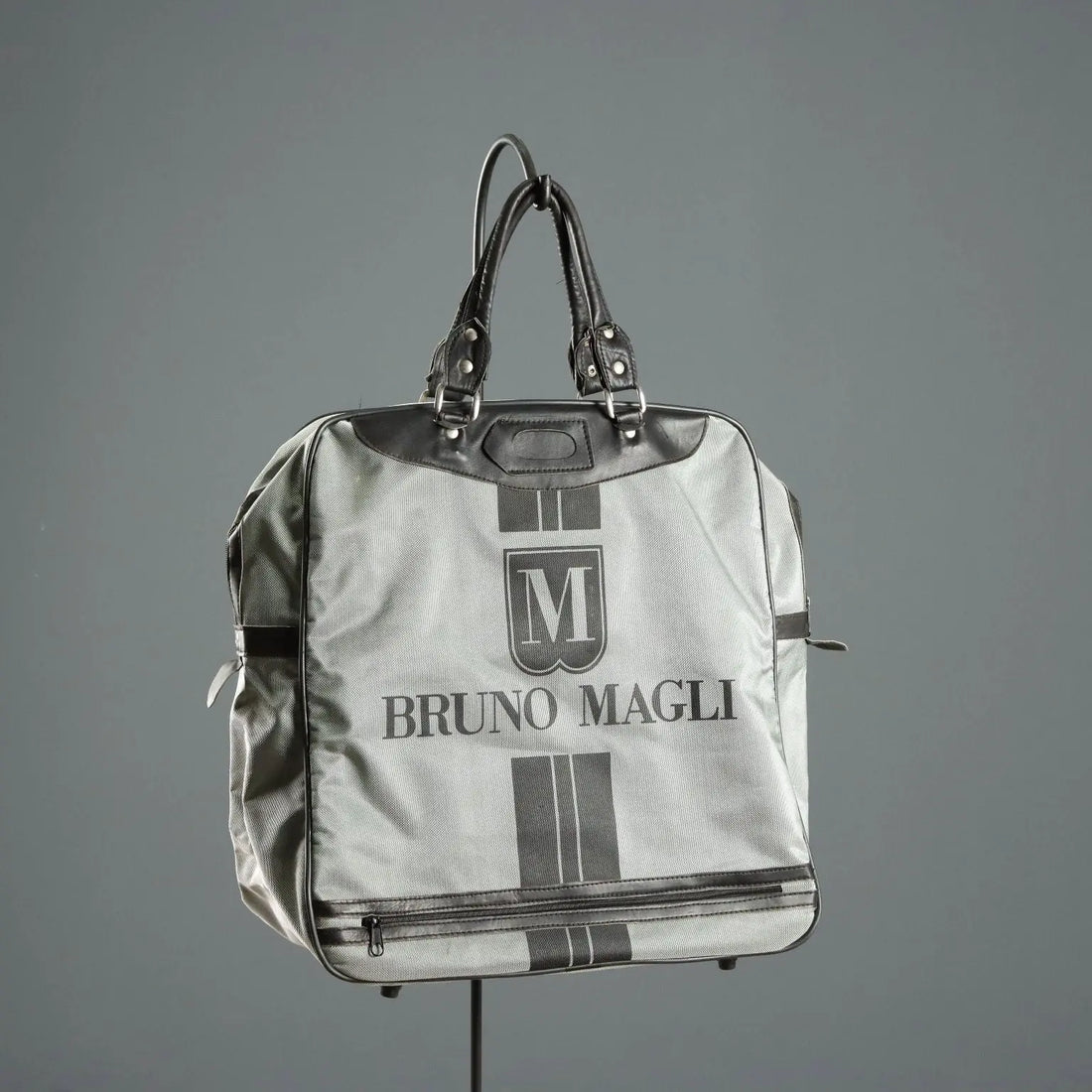 Vintage Travel Bag Bruno Magli Leather Fabric 1980s-1990s