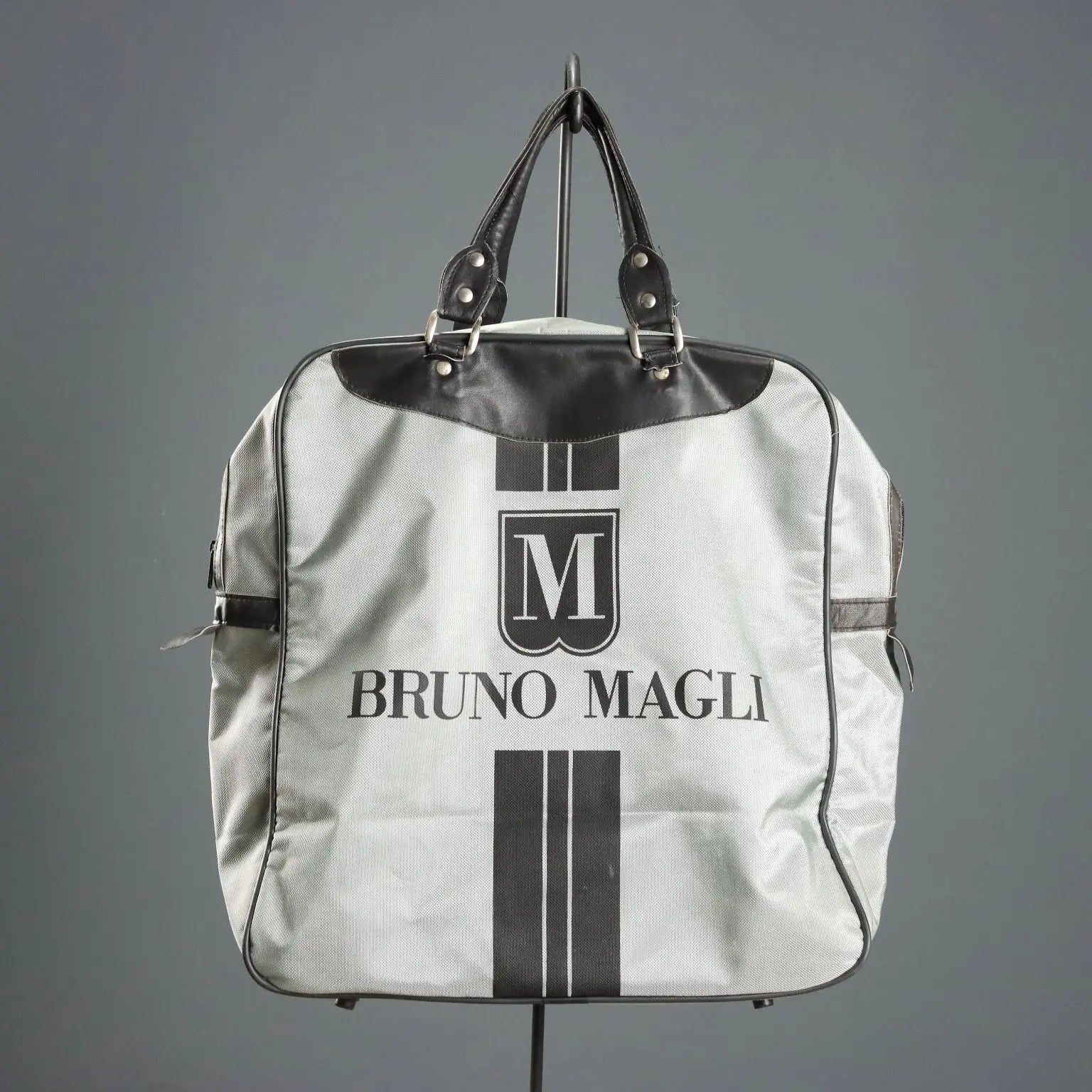 Vintage Travel Bag Bruno Magli Leather Fabric 1980s-1990s