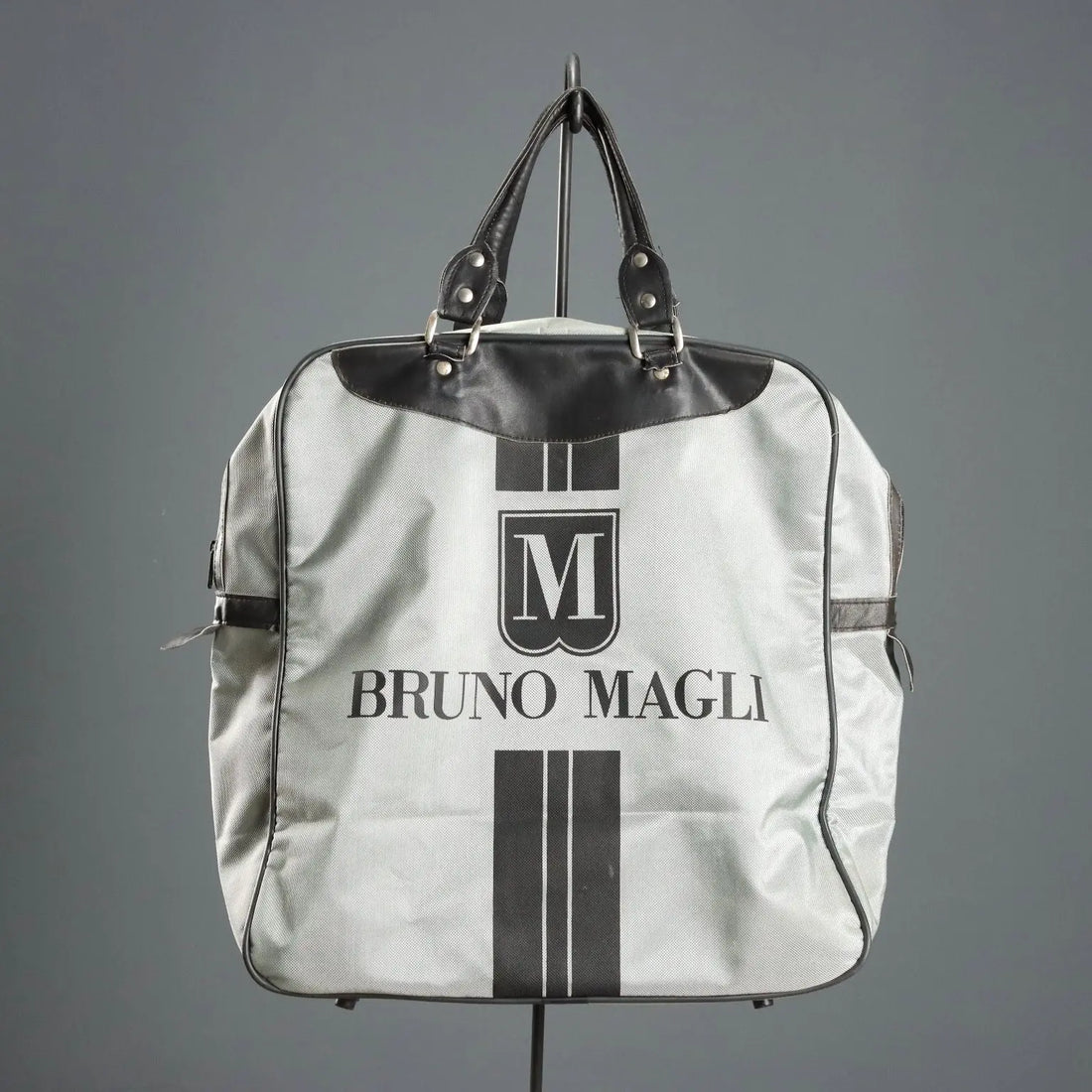 Vintage Travel Bag Bruno Magli Leather Fabric 1980s-1990s