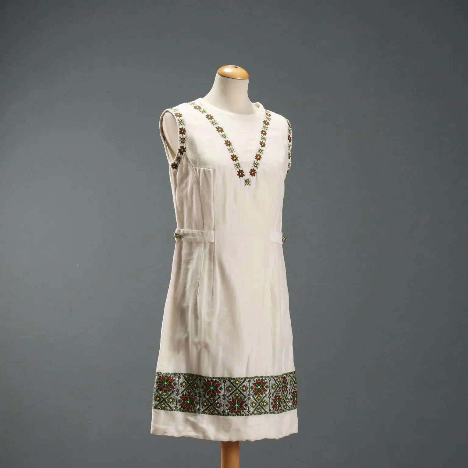 Vintage Dress Ethnic Style Linen UK Size 12 1960s-1970s