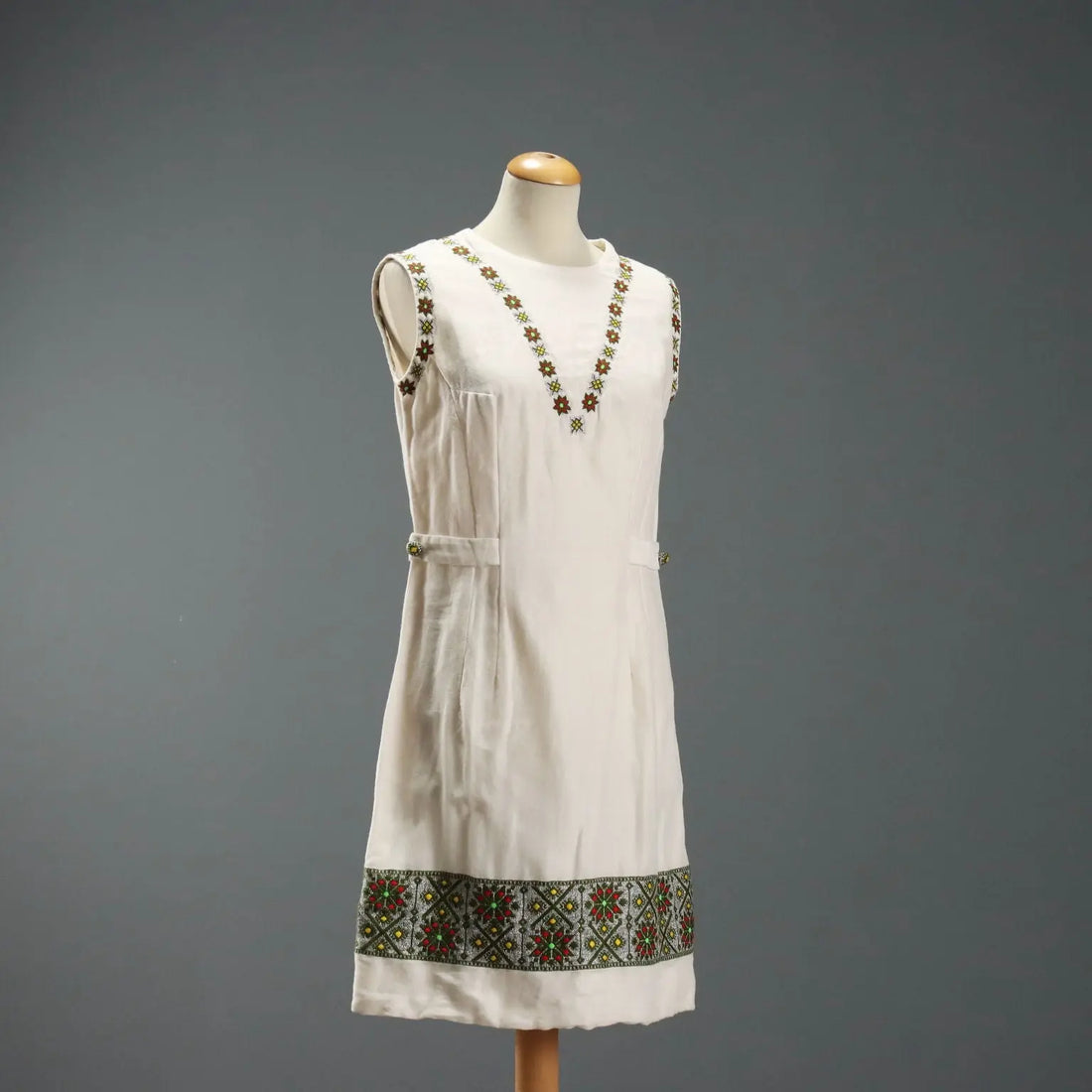 Vintage Dress Ethnic Style Linen UK Size 12 1960s-1970s