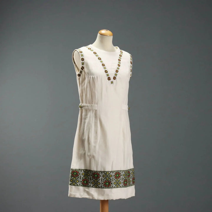 Vintage Dress Ethnic Style Linen UK Size 12 1960s-1970s