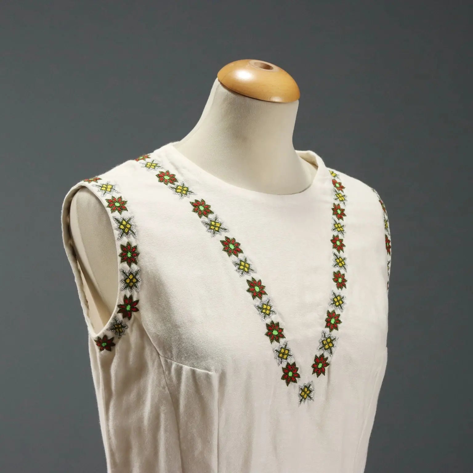 Vintage Dress Ethnic Style Linen UK Size 12 1960s-1970s