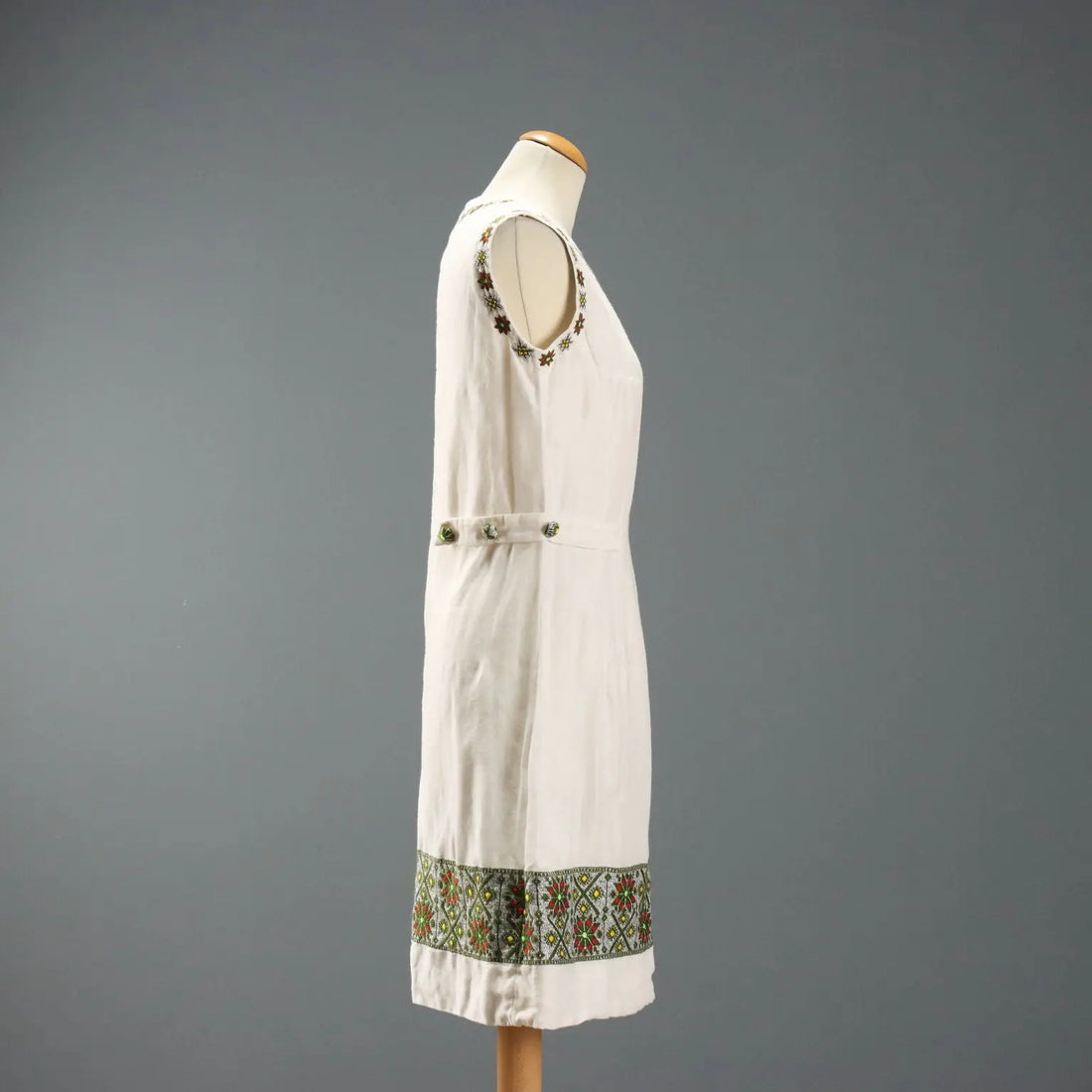 Vintage Dress Ethnic Style Linen UK Size 12 1960s-1970s