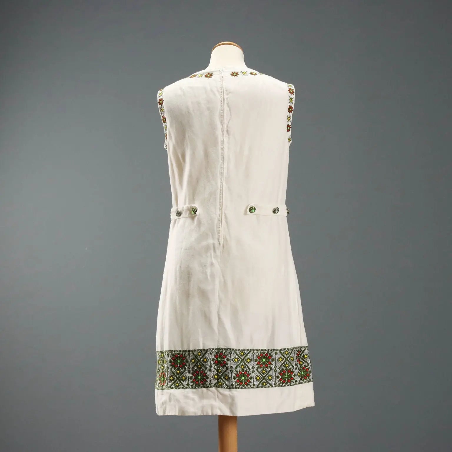 Vintage Dress Ethnic Style Linen UK Size 12 1960s-1970s