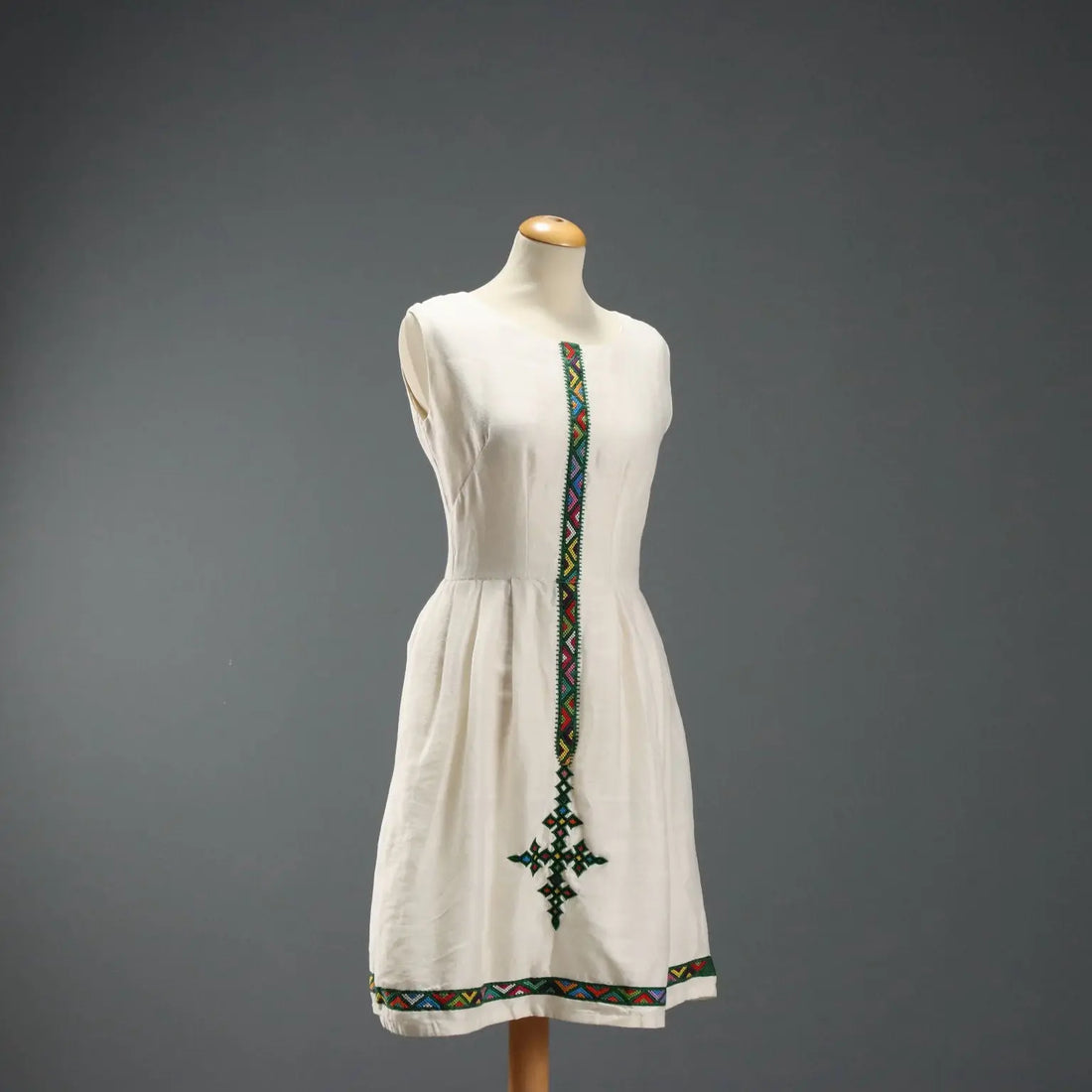 Vintage Ethnic Dress Cotton Embroidered UK Size 12 Ethiopia 1960s