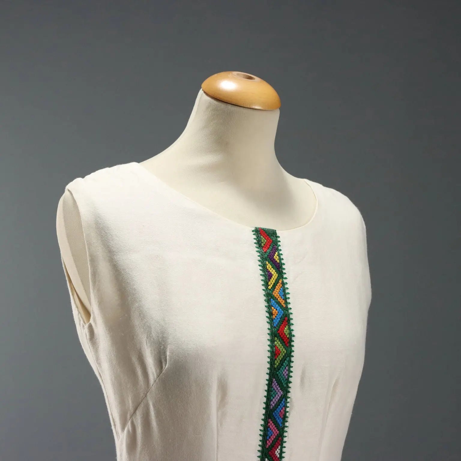 Vintage Ethnic Dress Cotton Embroidered UK Size 12 Ethiopia 1960s