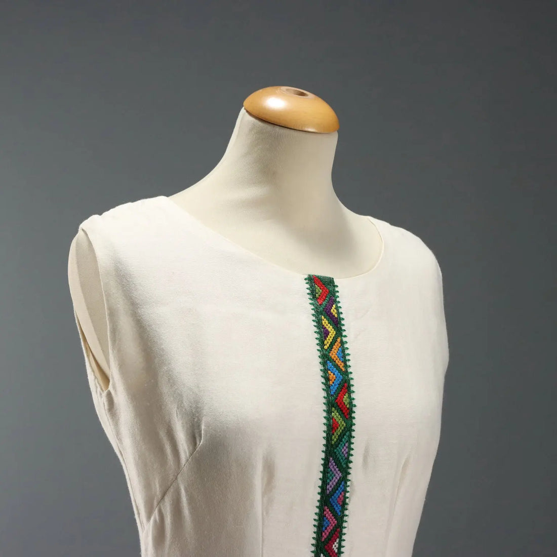 Vintage Ethnic Dress Cotton Embroidered UK Size 12 Ethiopia 1960s