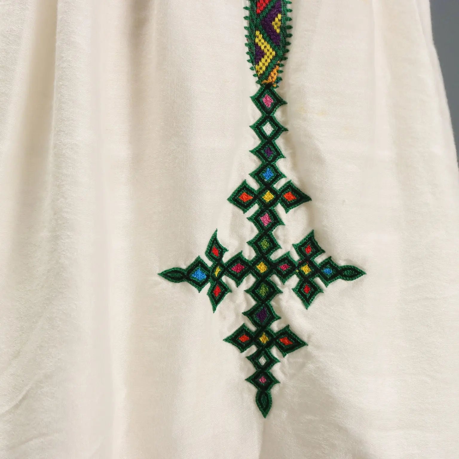 Vintage Ethnic Dress Cotton Embroidered UK Size 12 Ethiopia 1960s