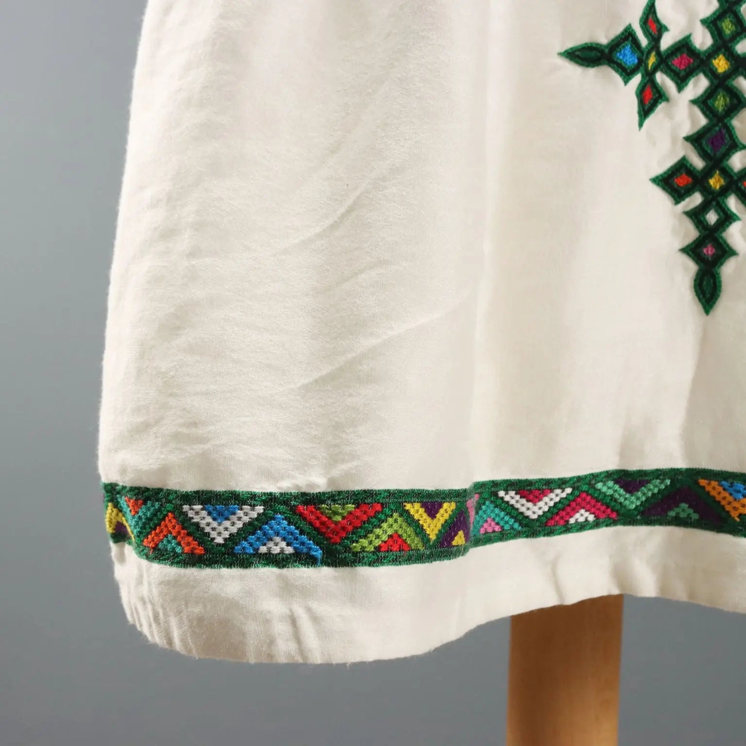 Vintage Ethnic Dress Cotton Embroidered UK Size 12 Ethiopia 1960s