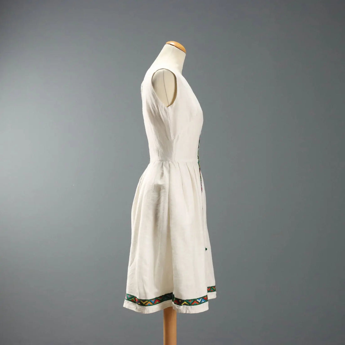 Vintage Ethnic Dress Cotton Embroidered UK Size 12 Ethiopia 1960s