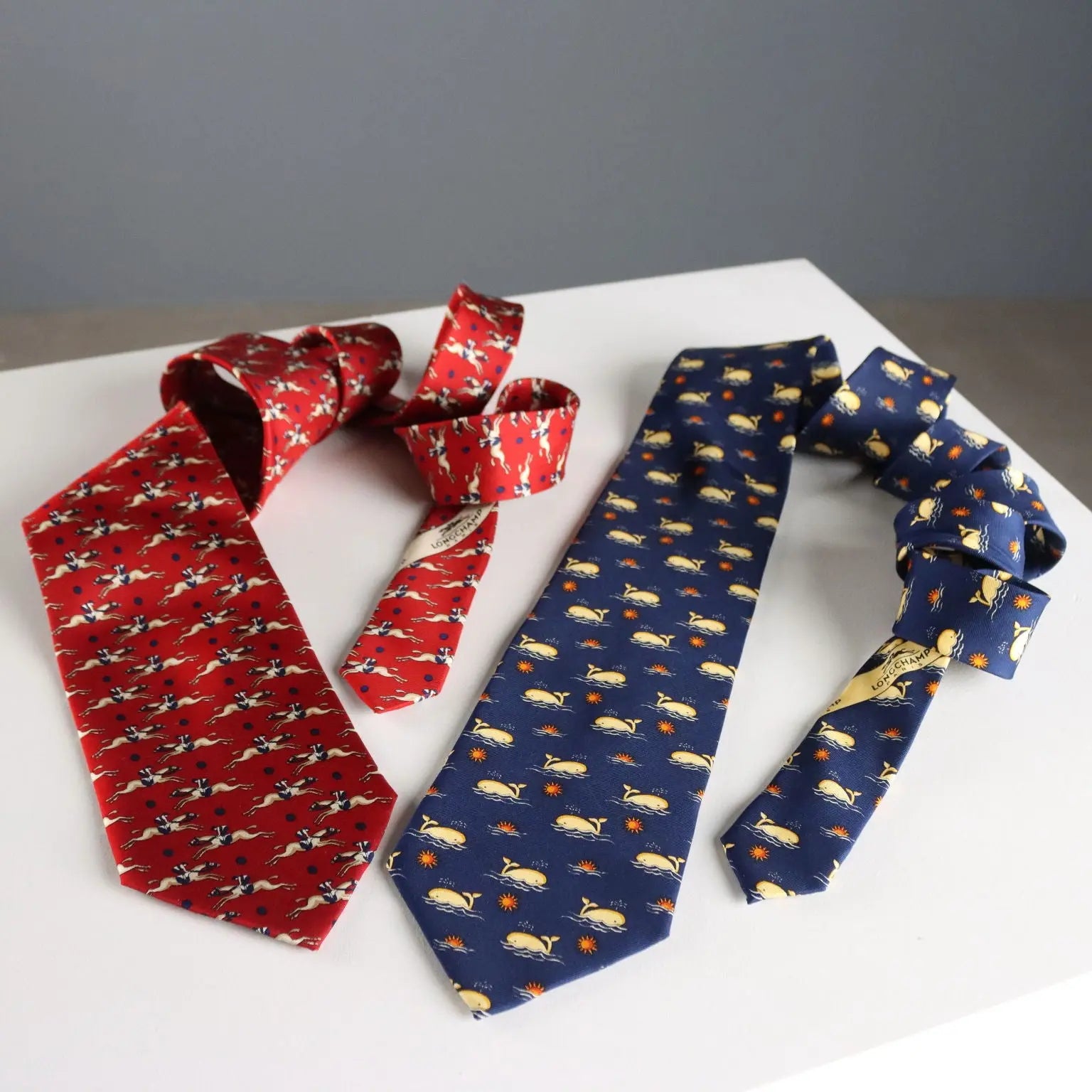 Vintage Ties Longchamp Coloured Silk France 1990s