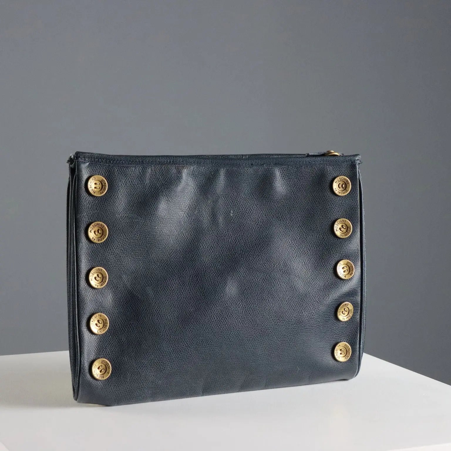 Moschino Redwall Handbag Blue Leather Metal Italy 1980s