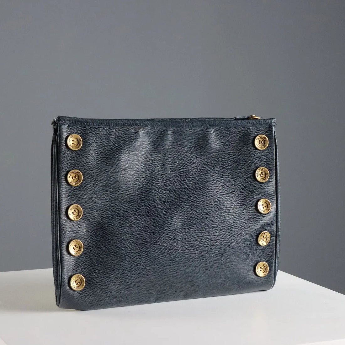 Moschino Redwall Handbag Blue Leather Metal Italy 1980s