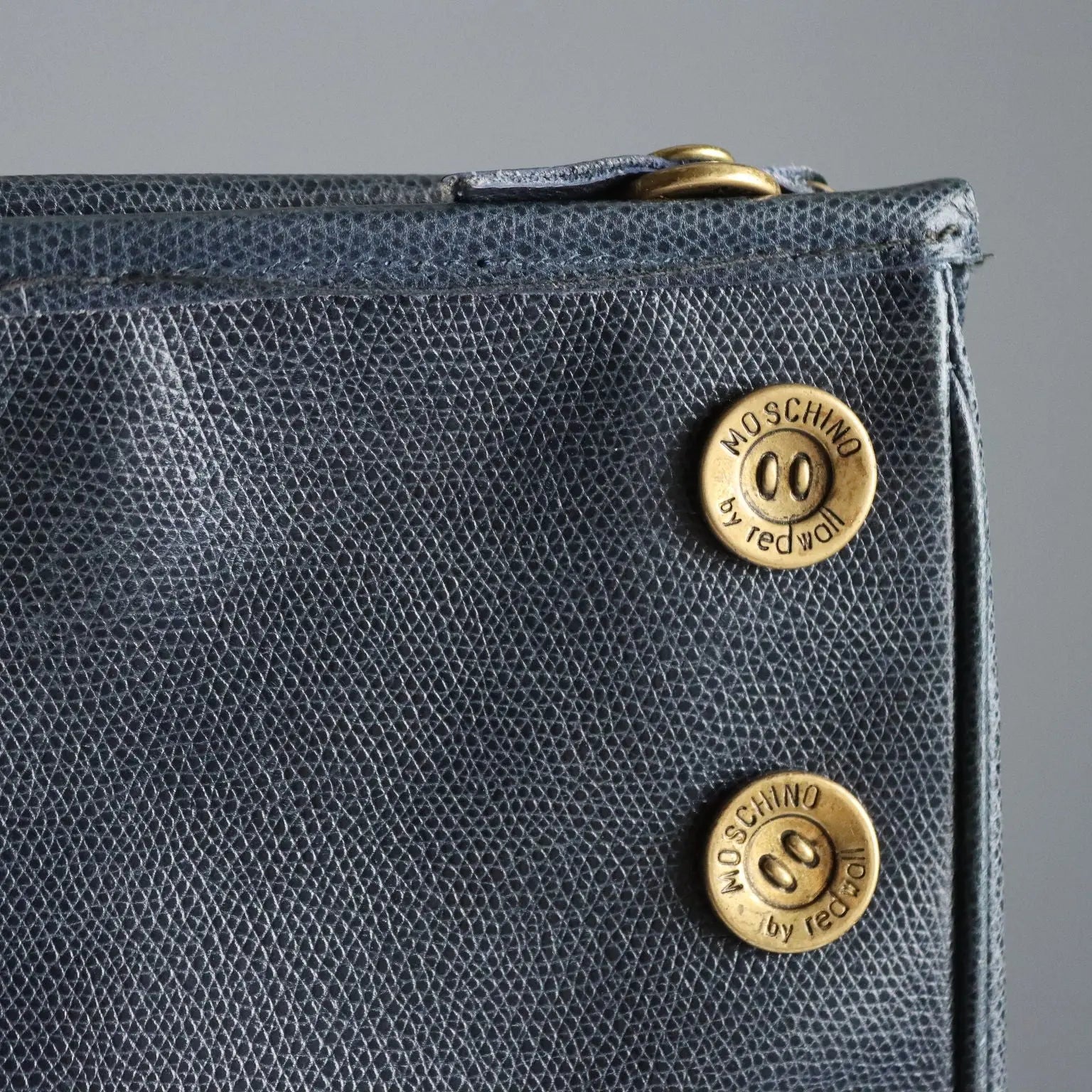 Moschino Redwall Handbag Blue Leather Metal Italy 1980s