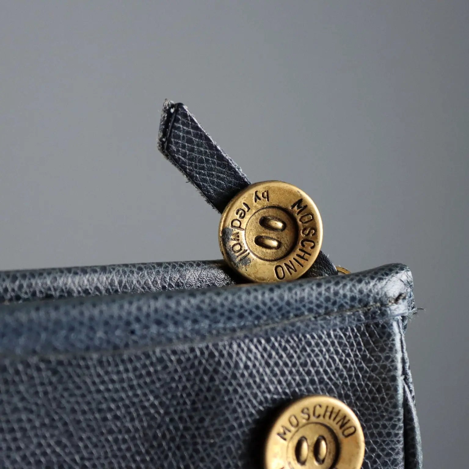 Moschino Redwall Handbag Blue Leather Metal Italy 1980s