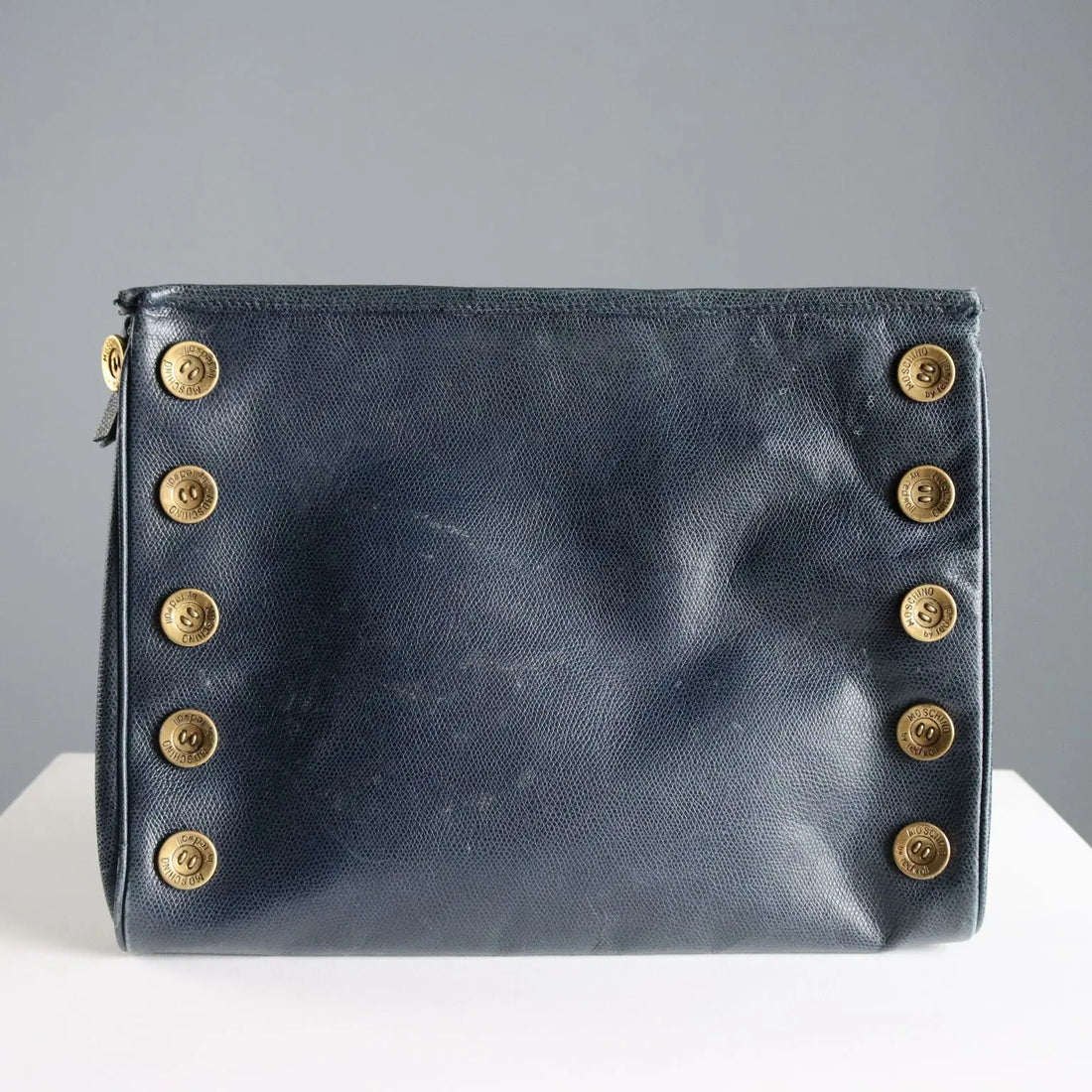 Moschino Redwall Handbag Blue Leather Metal Italy 1980s
