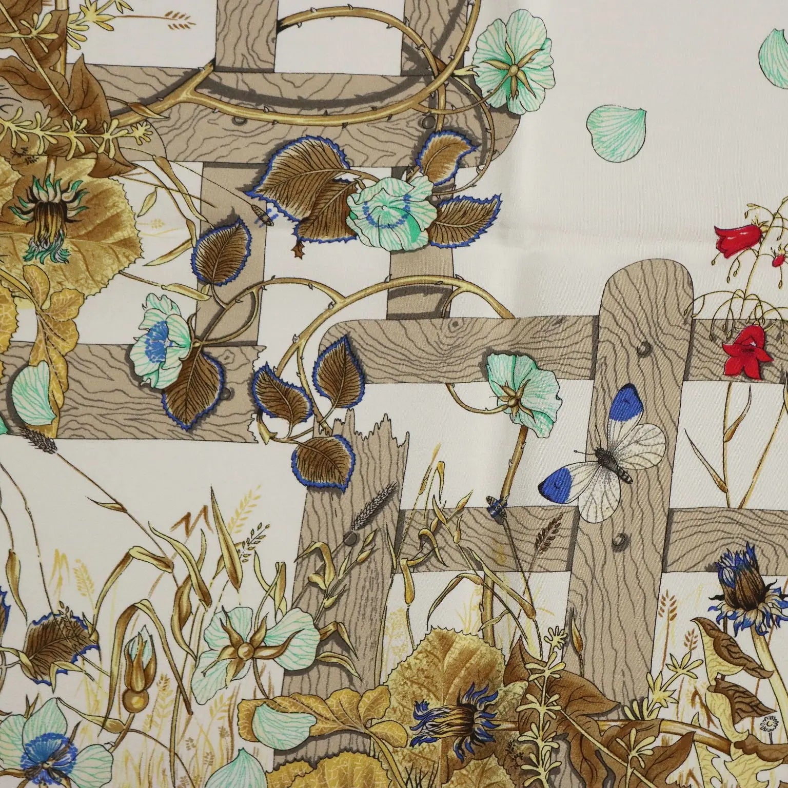 Mantero Vintage Scarf Silk Twill Bucolic Scene Italy 1980s-1990s
