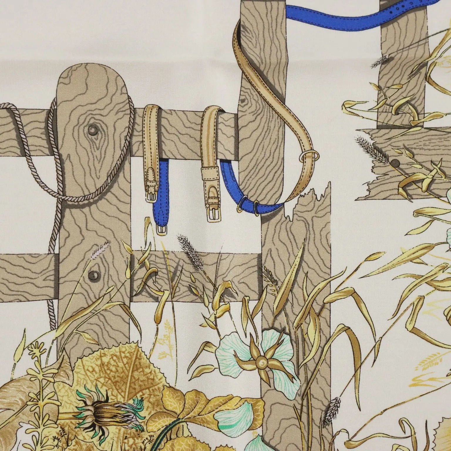 Mantero Vintage Scarf Silk Twill Bucolic Scene Italy 1980s-1990s