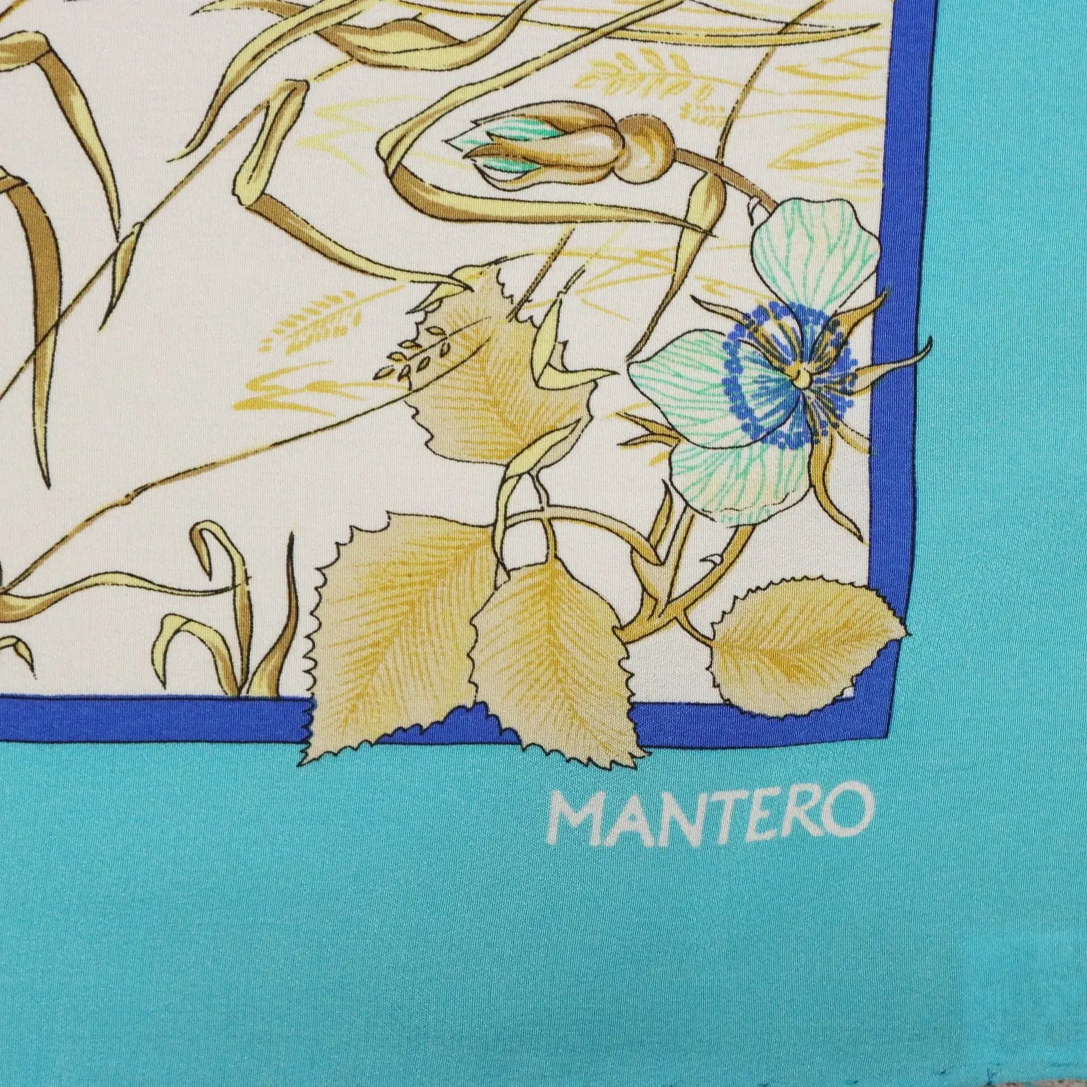 Mantero Vintage Scarf Silk Twill Bucolic Scene Italy 1980s-1990s