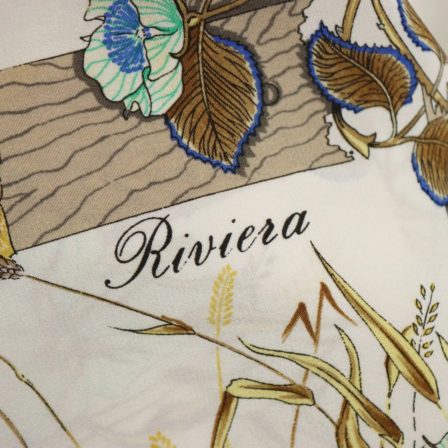 Mantero Vintage Scarf Silk Twill Bucolic Scene Italy 1980s-1990s