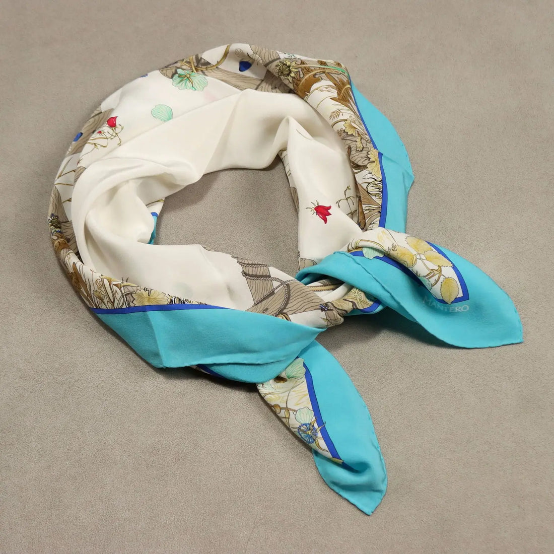 Mantero Vintage Scarf Silk Twill Bucolic Scene Italy 1980s-1990s