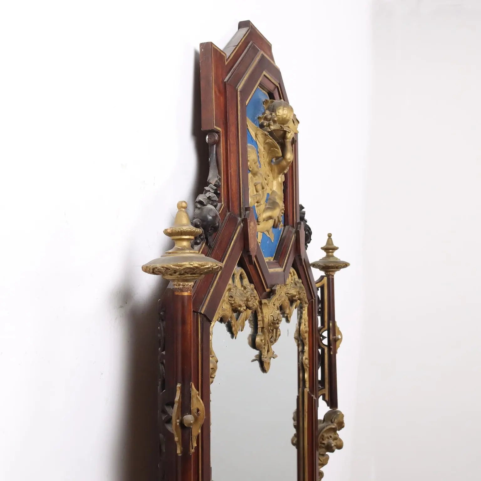 Eclectic Mirror Late 19th Century with Gilded Cherubs and Dragons