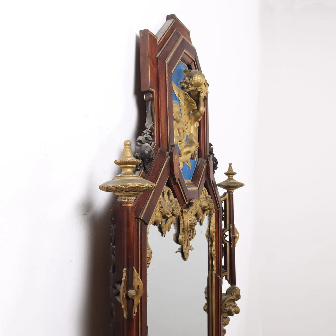 Eclectic Mirror Late 19th Century with Gilded Cherubs and Dragons
