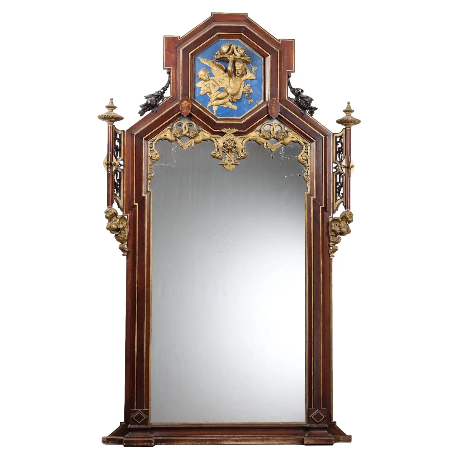 Eclectic Mirror Late 19th Century with Gilded Cherubs and Dragons