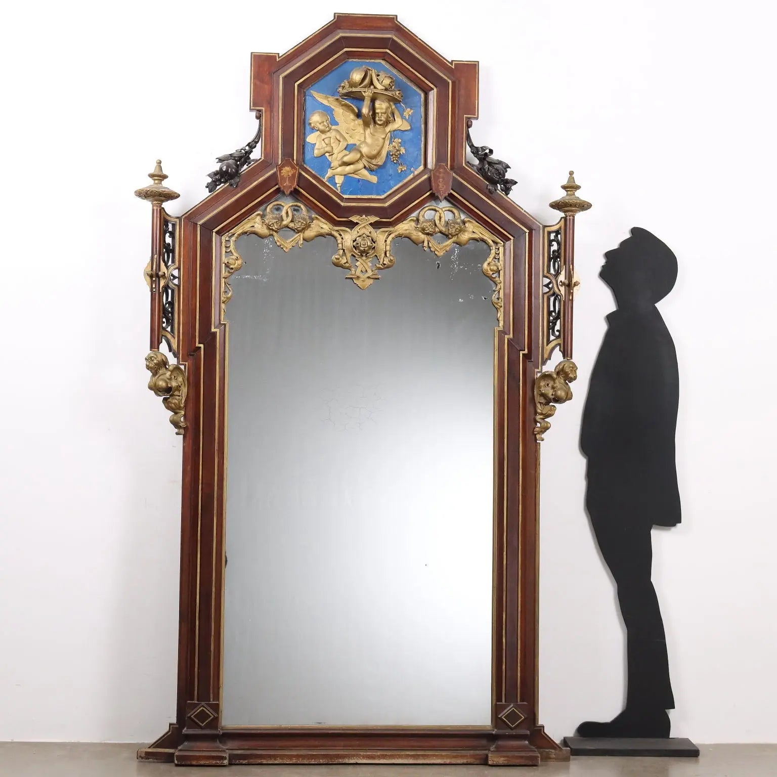 Eclectic Mirror Late 19th Century with Gilded Cherubs and Dragons