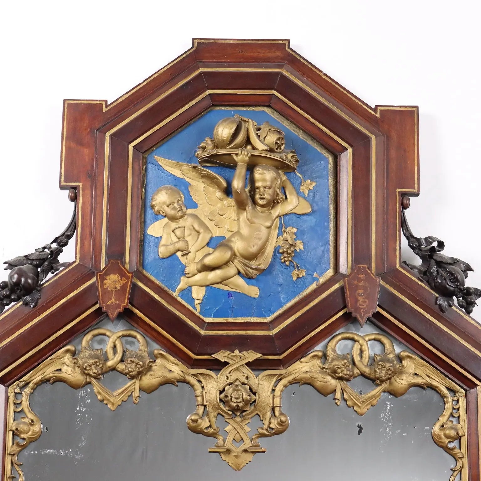 Eclectic Mirror Late 19th Century with Gilded Cherubs and Dragons