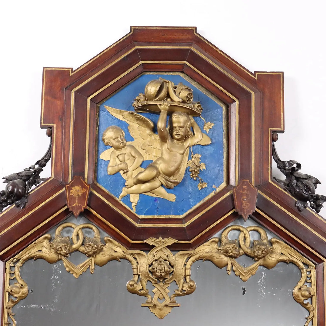 Eclectic Mirror Late 19th Century with Gilded Cherubs and Dragons