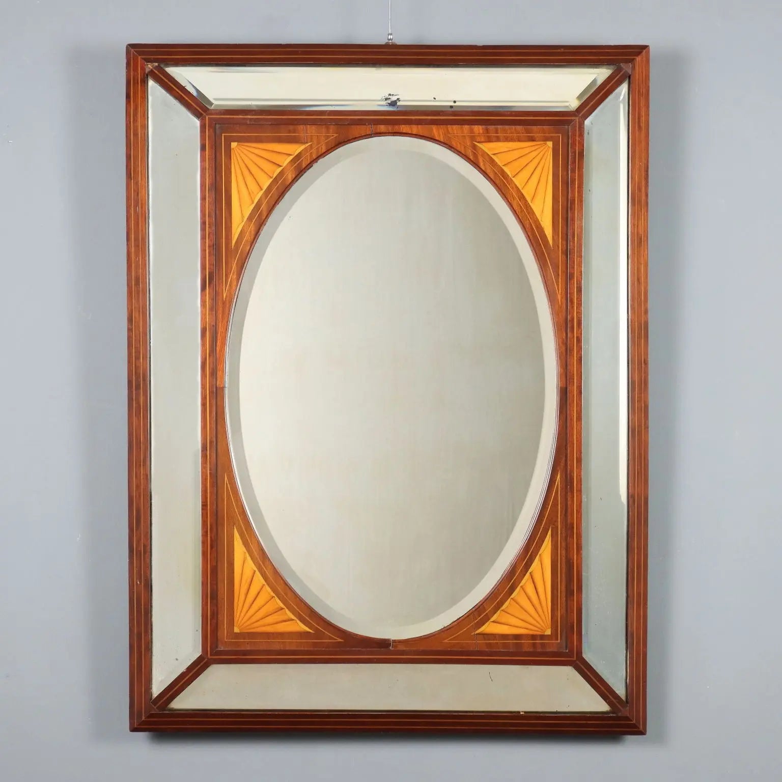 Antique Mahogany Mirror Maple Inlays England XIX Century