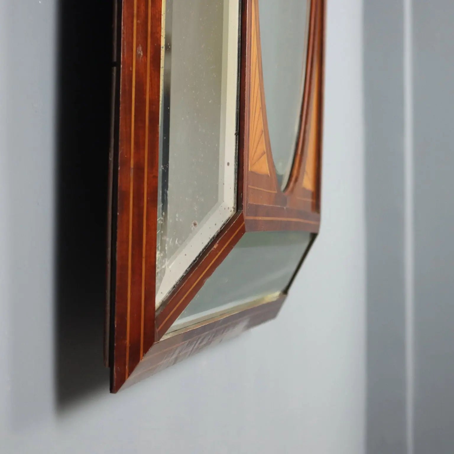 Antique Mahogany Mirror Maple Inlays England XIX Century